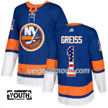 Kinder Eishockey New York Islanders Trikot Thomas Greiss 1 Adidas 2017-2018 Blue USA Flag Fashion Authentic